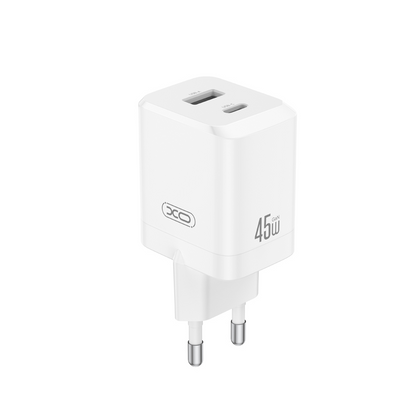 Nätverksladdare XO Design CE36, 45W, 3A, 1 x USB-A - 1 x USB-C, Vit