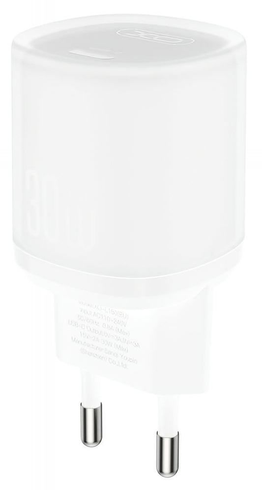 Nätverksladdare XO Design L150, 30W, 3A, 1 x USB-C, Vit