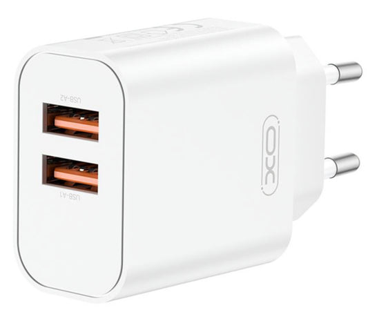Nätverksladdare XO Design CE34, 12W, 2.4A, 2 x USB-A, Vit