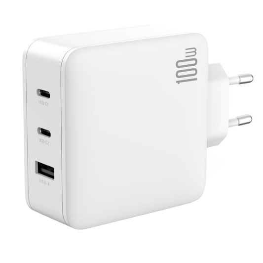 Nätadapter XO Design CE14, 100W, 3,25A, 1 x USB-A - 2 x USB-C, Vit
