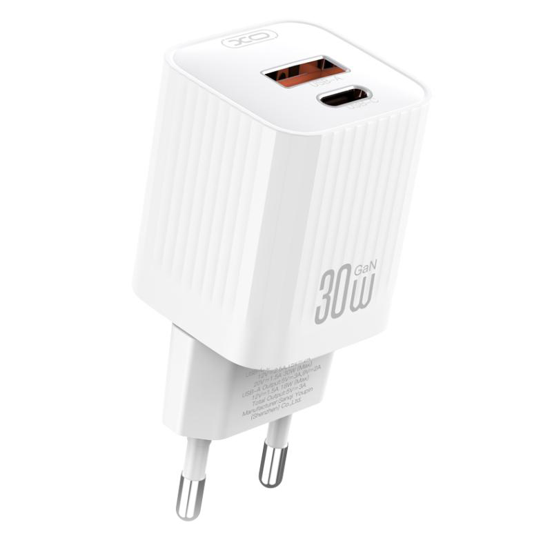 Nätadapter XO Design L149, 30W, 3A, 1 x USB-A - 1 x USB-C, Vit