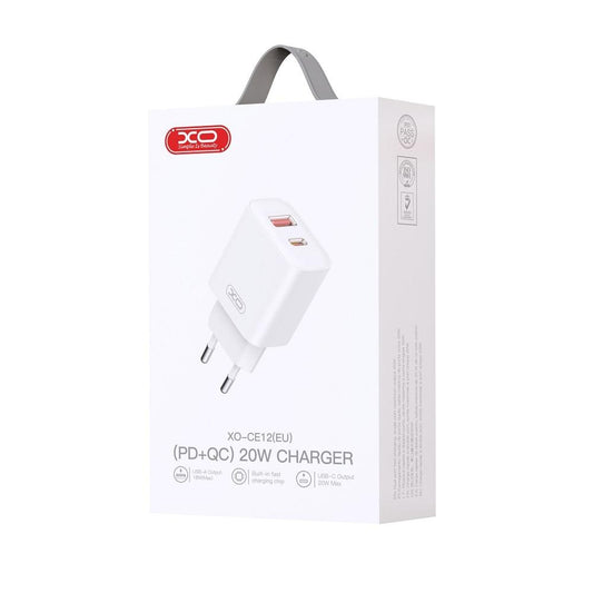 Nätverksladdare XO Design BPCE12, 20W, 3A, 1 x USB-A - 1 x USB-C, Vit