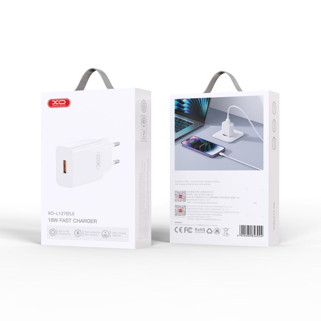 Nätverksladdare XO Design L127, 18W, 3A, 1 x USB-A, Vit