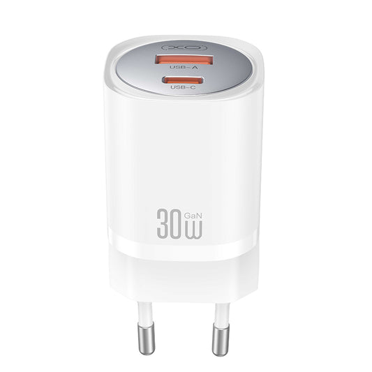Nätverksladdare XO Design CE21, 30W, 3A, 1 x USB-A - 1 x USB-C, Vit
