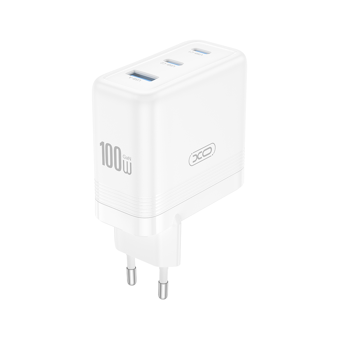 Nätverksladdare XO Design CE35, 100W, 5A, 1 x USB-A - 2 x USB-C, Vit