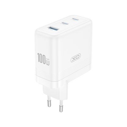 Nätverksladdare XO Design CE35, 100W, 5A, 1 x USB-A - 2 x USB-C, Vit