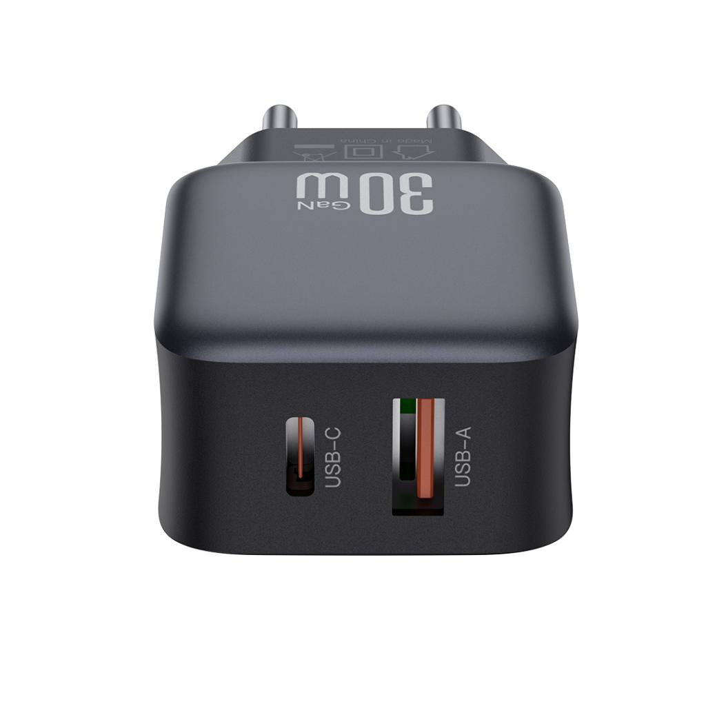 Nätverksladdare XO Design L156, 30W, 3A, 1 x USB-A - 1 x USB-C, Svart