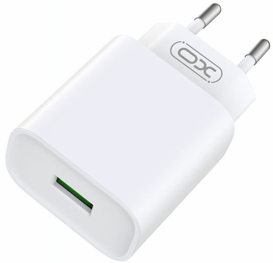 Nätverksladdare XO Design CE02D, 18W, 3A, 1 x USB-A, Vit