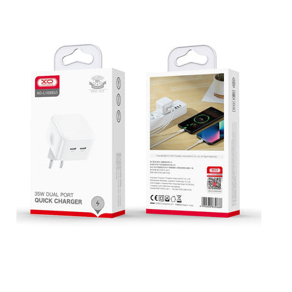 Nätverksladdare XO Design L102, 35W, 3A, 2 x USB-C, Vit