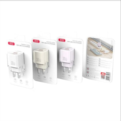Nätadapter XO Design L149, 30W, 3A, 1 x USB-A - 1 x USB-C, Vit