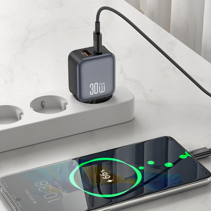 Nätverksladdare XO Design L156, 30W, 3A, 1 x USB-A - 1 x USB-C, Svart