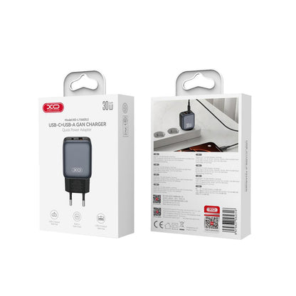 Nätverksladdare XO Design L156, 30W, 3A, 1 x USB-A - 1 x USB-C, Svart