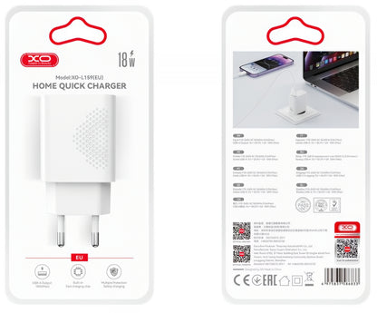 Nätverksladdare XO Design L159, 18W, 3A, 1 x USB-A, Vit