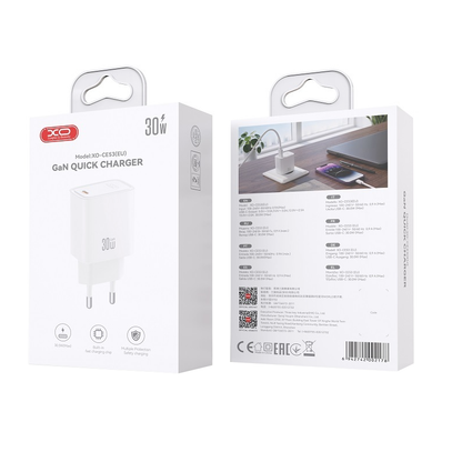 XO Design CE53 nätladdare, 30 W, 3 A, 1 x USB-C, vit