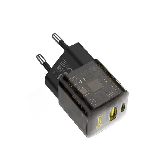 Nätverksladdare XO Design CE05, 30W, 3A, 1 x USB-A - 1 x USB-C, Brun