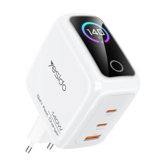 Yesido nätadapter YC114 Display, 140W, 5A, 1 x USB-A - 2 x USB-C, Vit