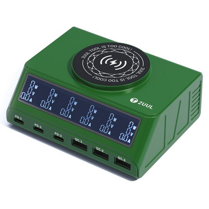 Laddstation 2UUL PC11 QI, 110W, 3A, 3 x USB-A - 3 x USB-C, Grön