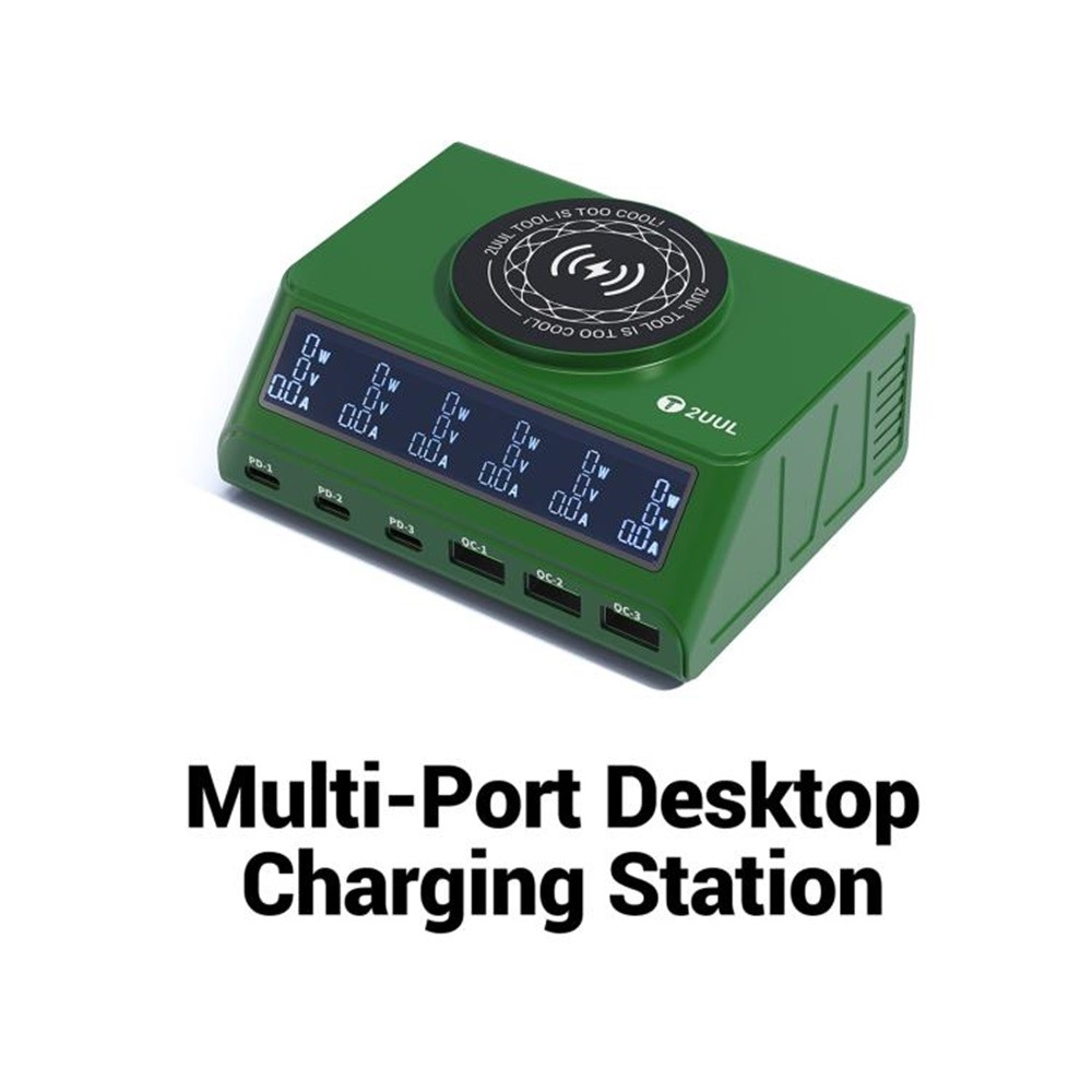 Laddstation 2UUL PC11 QI, 110W, 3A, 3 x USB-A - 3 x USB-C, Grön