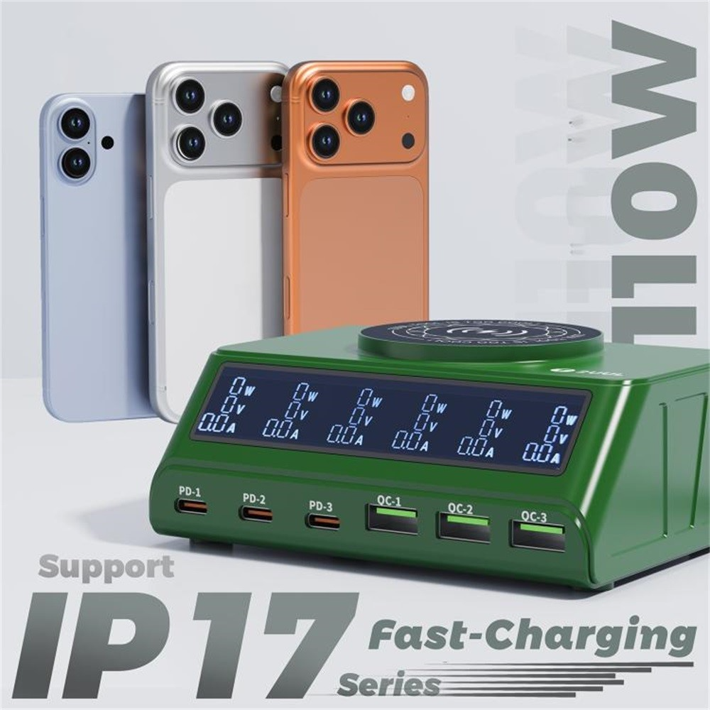 Laddstation 2UUL PC11 QI, 110W, 3A, 3 x USB-A - 3 x USB-C, Grön
