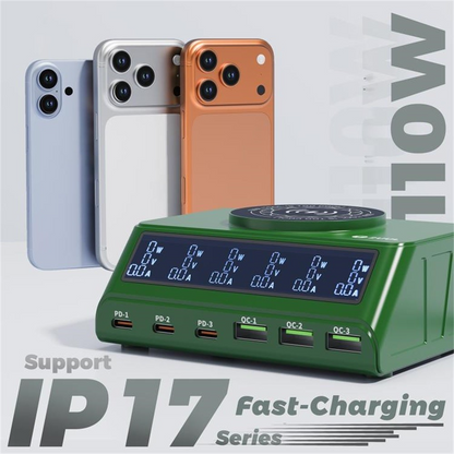 Laddstation 2UUL PC11 QI, 110W, 3A, 3 x USB-A - 3 x USB-C, Grön
