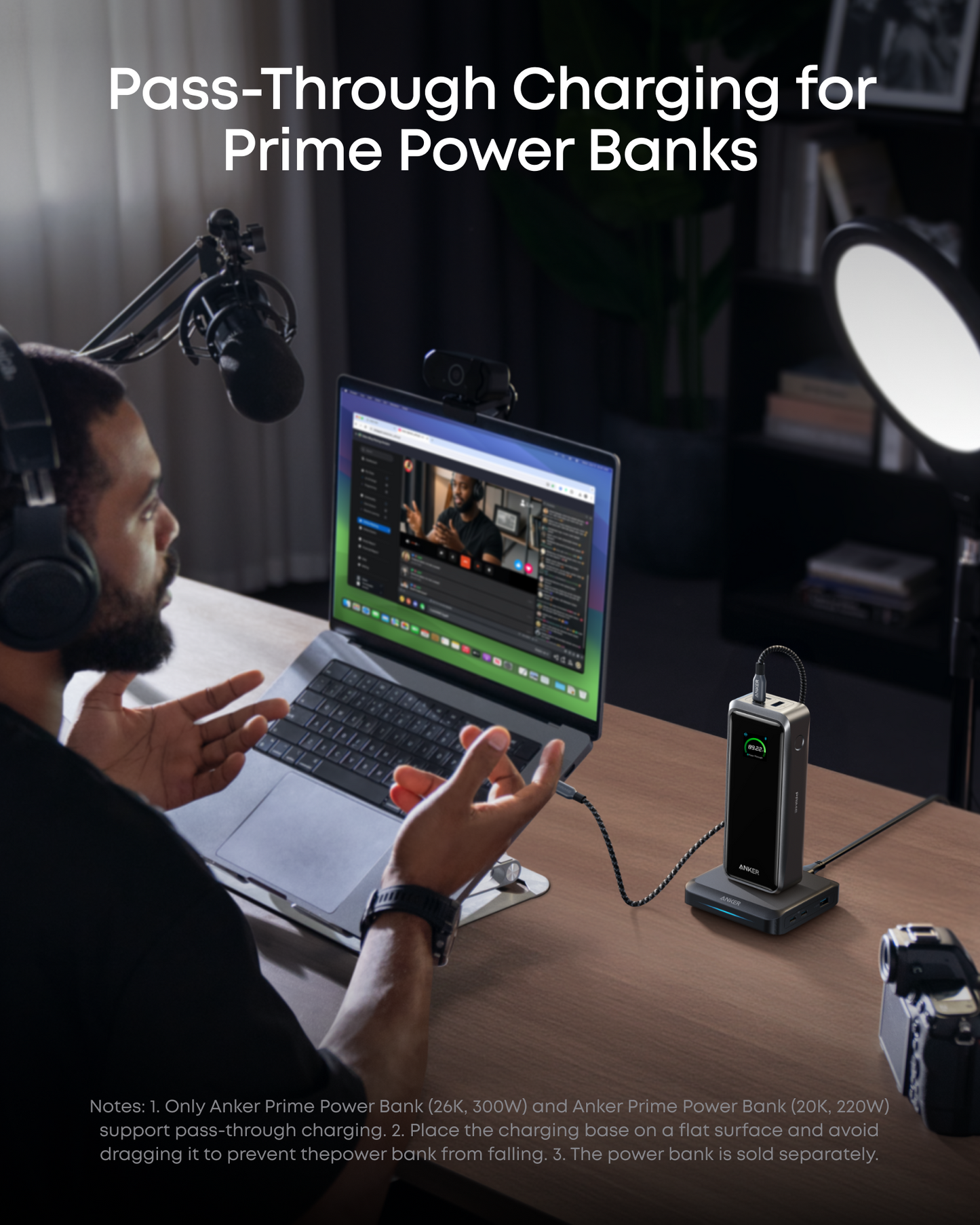 Anker laddningsstation för externa batterier Prime, 150W, 5A, 1 x Pogo Pin - 1 x USB-A - 2 x USB-C, Svart A1903G11