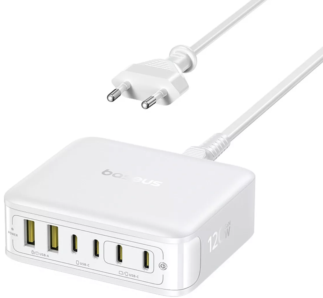 Baseus EnerFill FH21 laddstation, 120W, 2 x USB-A - 4 x USB-C, Vit E0120T01