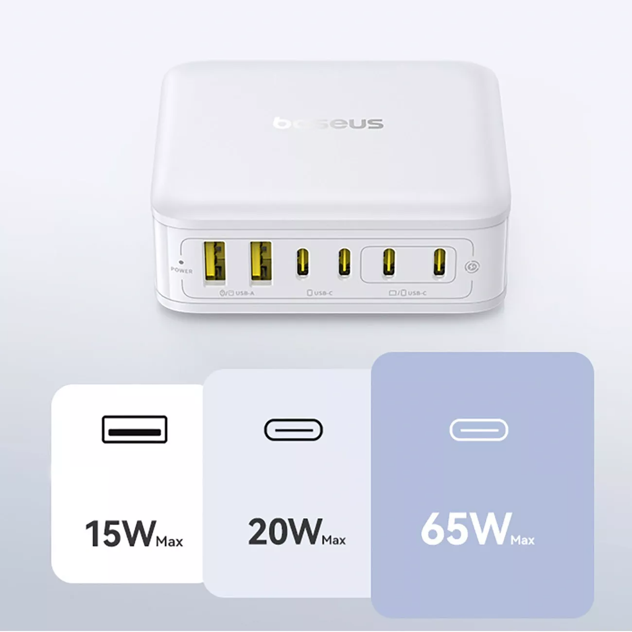 Baseus EnerFill FH21 laddstation, 120W, 2 x USB-A - 4 x USB-C, Vit E0120T01