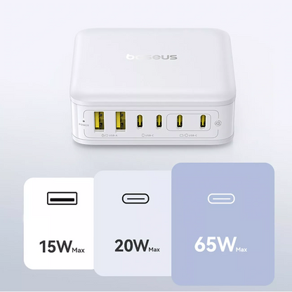Baseus EnerFill FH21 laddstation, 120W, 2 x USB-A - 4 x USB-C, Vit E0120T01