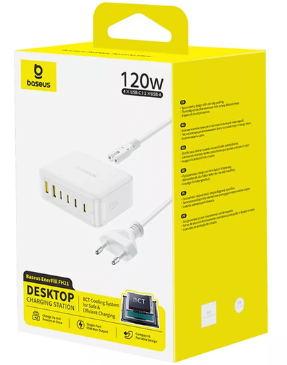 Baseus EnerFill FH21 laddstation, 120W, 2 x USB-A - 4 x USB-C, Vit E0120T01