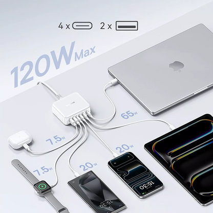Baseus EnerFill FH21 laddstation, 120W, 2 x USB-A - 4 x USB-C, Vit E0120T01