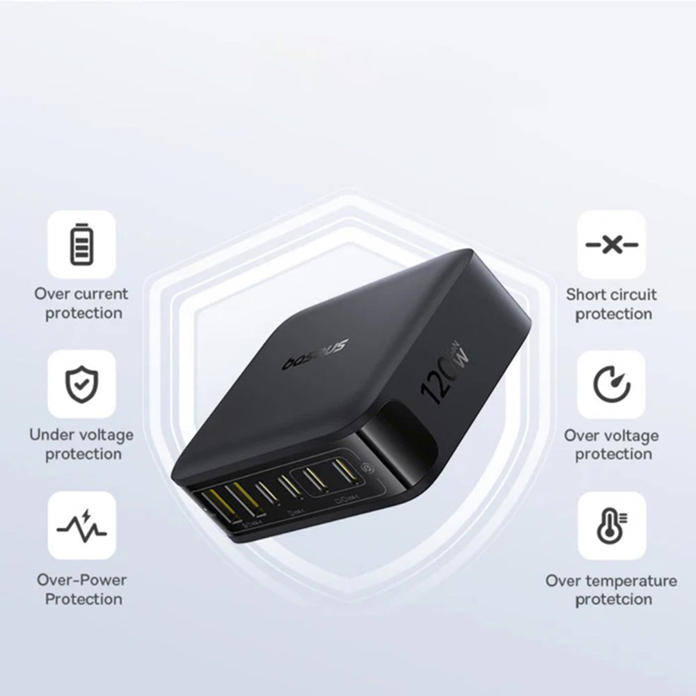 Baseus EnerFill FH21 laddningsstation, 120W, 3.25A, 2 x USB-A - 4 x USB-C, Svart E0120T00