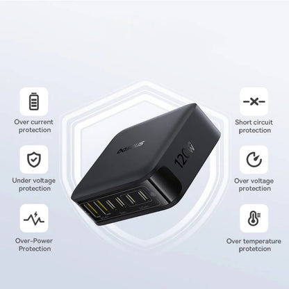 Baseus EnerFill FH21 laddningsstation, 120W, 3.25A, 2 x USB-A - 4 x USB-C, Svart E0120T00