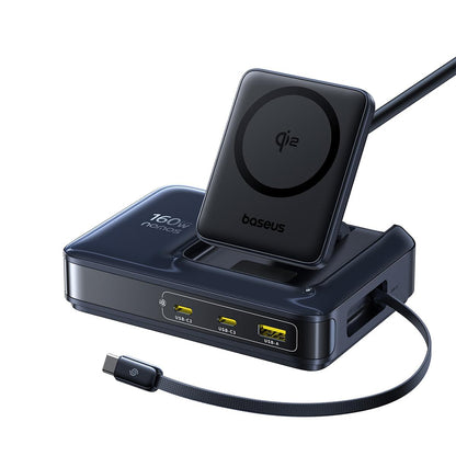 Baseus Nomos NH21 QI 5in1 laddstation, 160W, 5A, 1 x USB-A - 2 x USB-C, svart E0121700