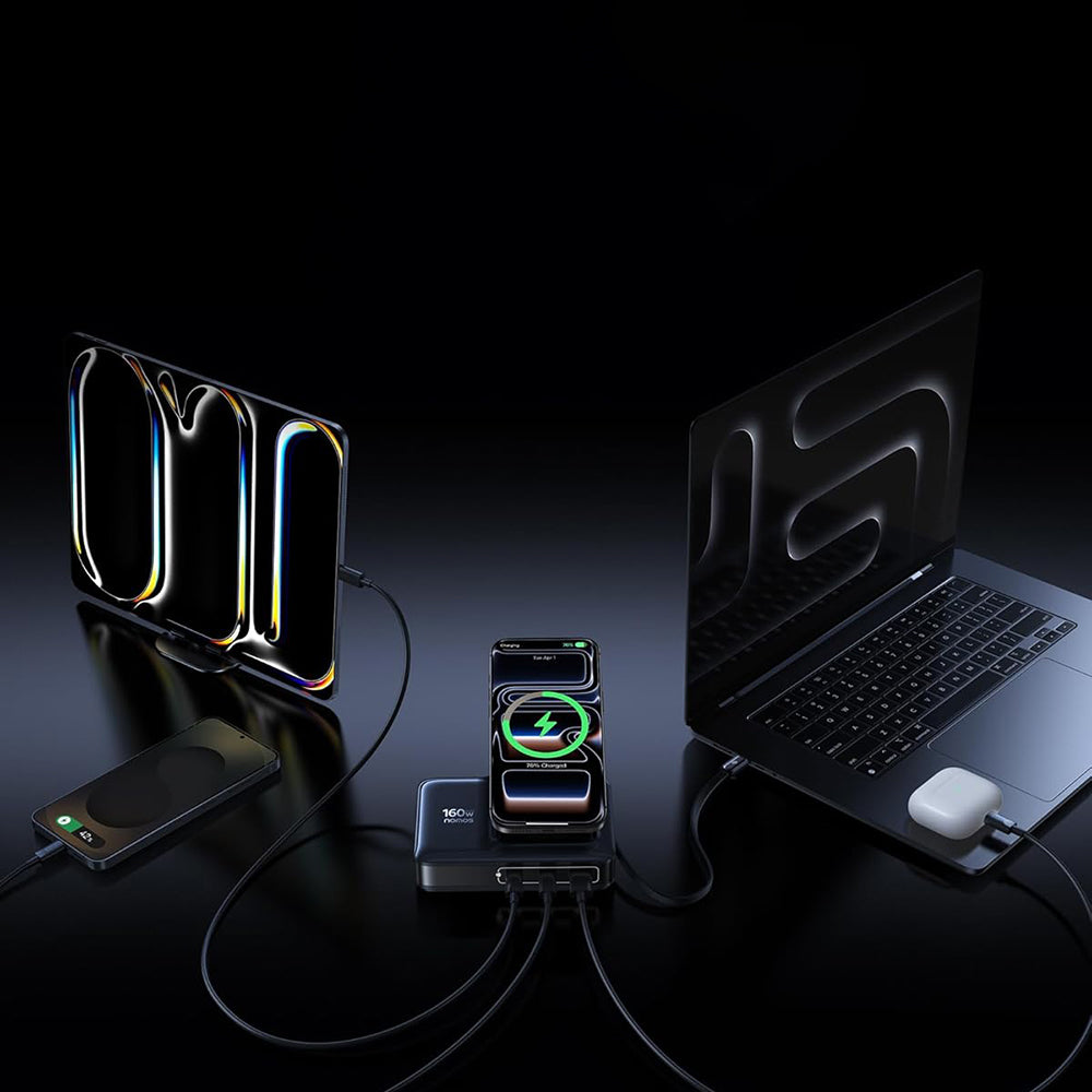 Baseus Nomos NH21 QI 5in1 laddstation, 160W, 5A, 1 x USB-A - 2 x USB-C, svart E0121700