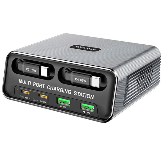 Laddstation med USB-C-kabel OEM WLX-60C, 130W, 2 x USB-A - 2 x USB-C, Grå