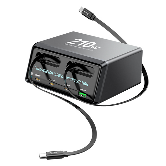 Stationär laddare med USB-C-kabel OEM WLX-60E, 210W, 3A, 1 x USB-A - 3 x USB-C, Grå