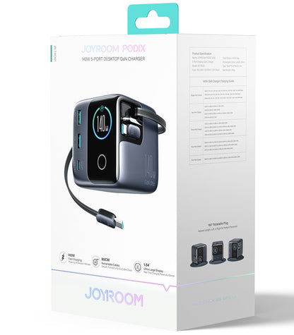Laddstation med USB-C-kabel Joyroom Podix JR-TRD01, 140W, 1 x USB-C - 2 x USB-A, Grå