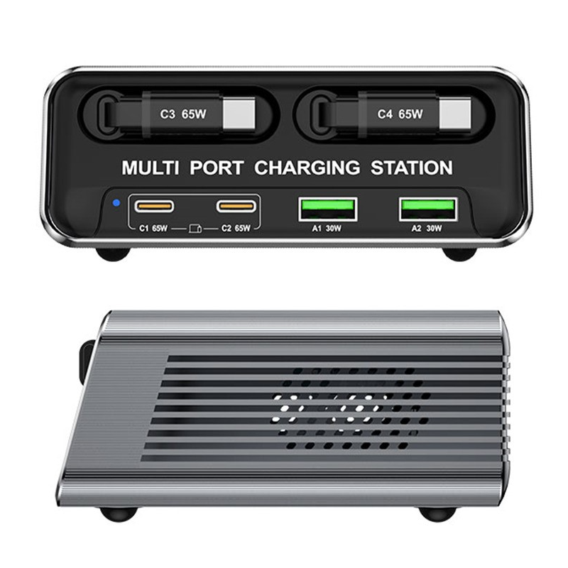 Laddstation med USB-C-kabel OEM WLX-60C, 130W, 2 x USB-A - 2 x USB-C, Grå