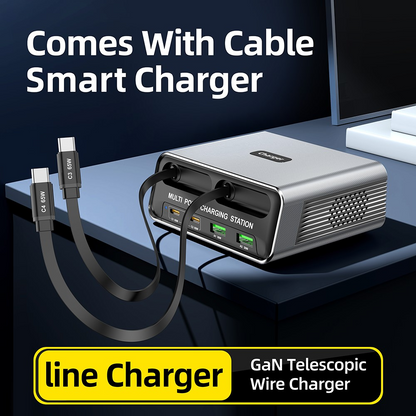 Laddstation med USB-C-kabel OEM WLX-60C, 130W, 2 x USB-A - 2 x USB-C, Grå