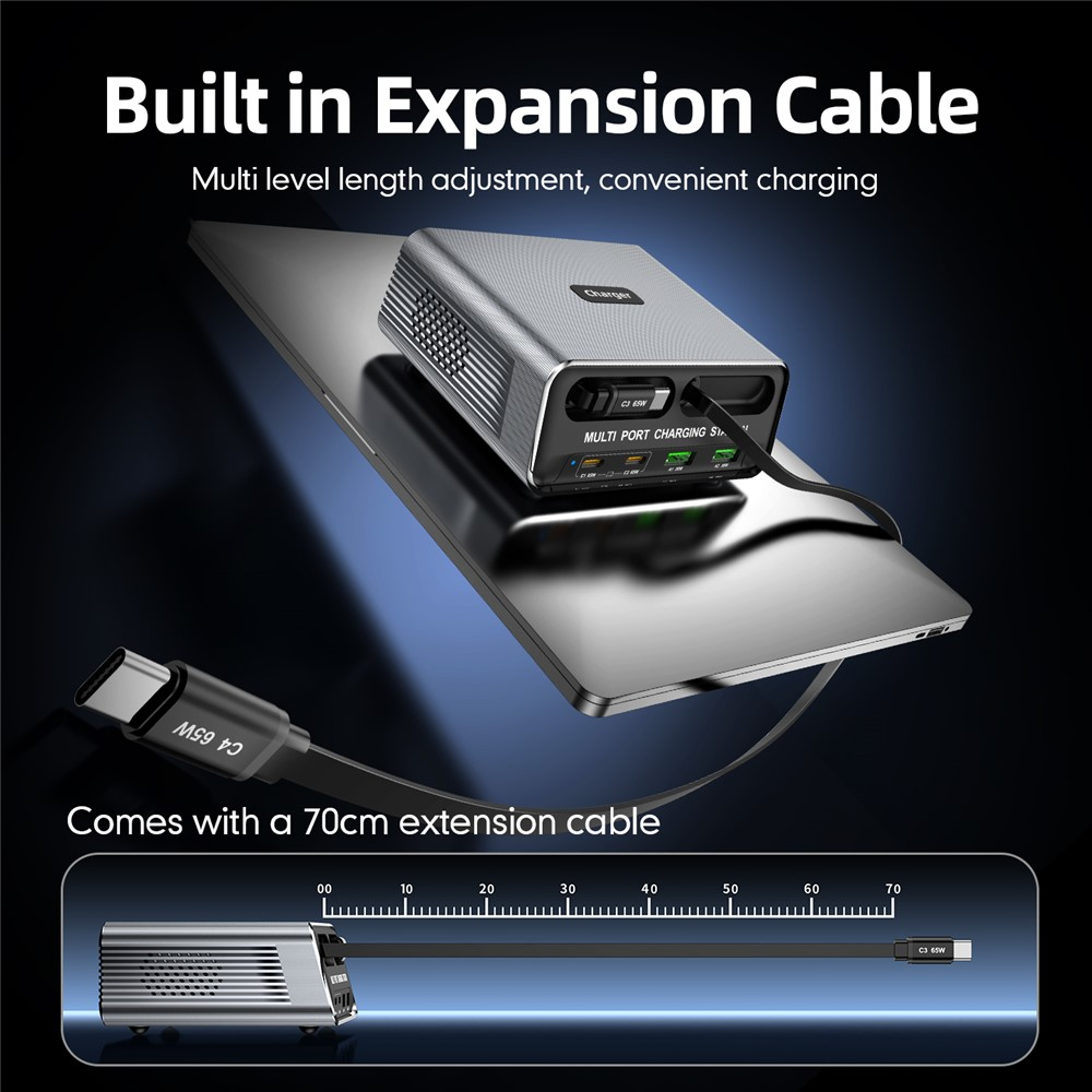 Laddstation med USB-C-kabel OEM WLX-60C, 130W, 2 x USB-A - 2 x USB-C, Grå