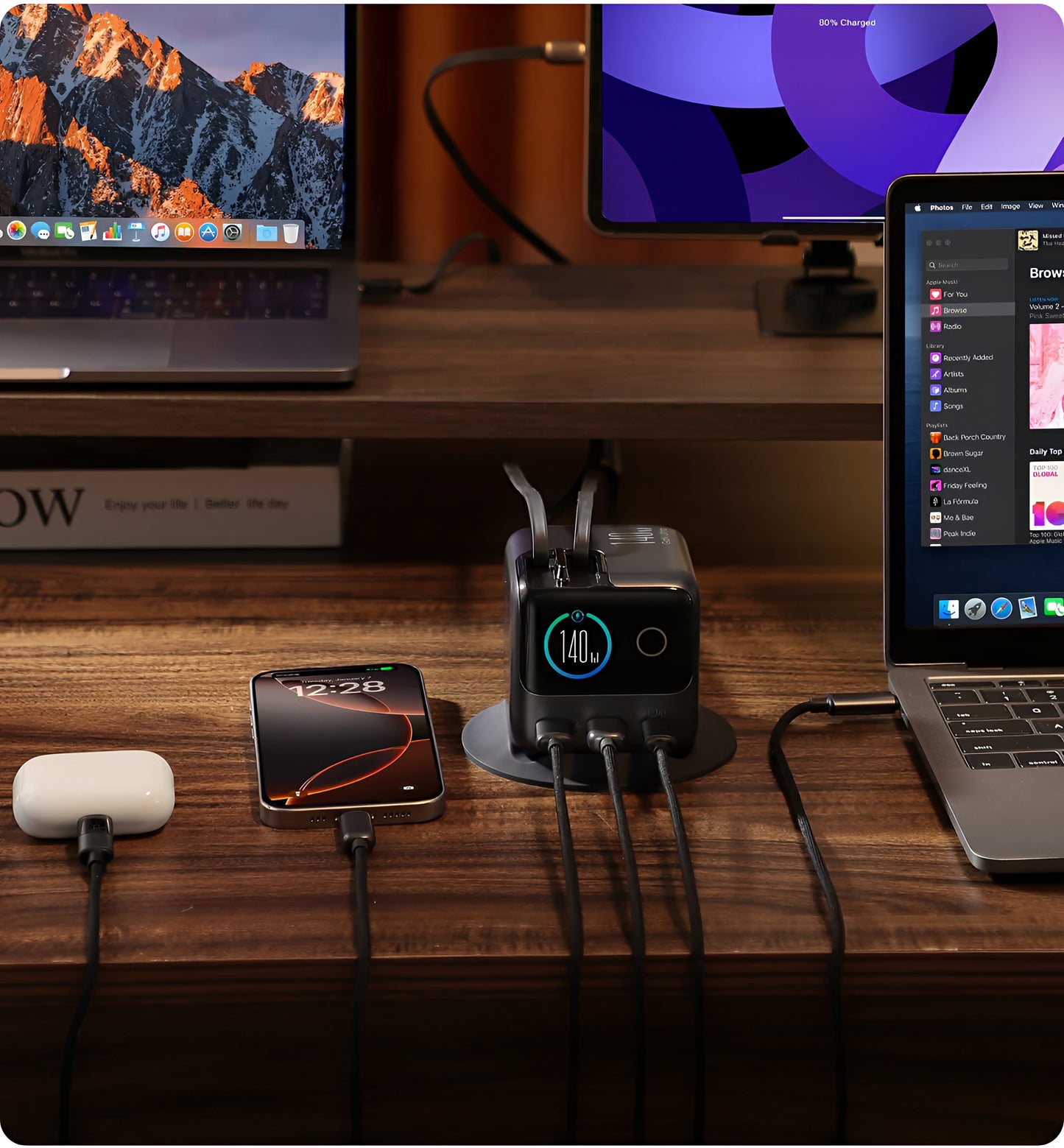 Laddstation med USB-C-kabel Joyroom Podix JR-TRD01, 140W, 1 x USB-C - 2 x USB-A, Grå