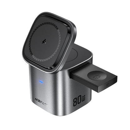 Acefast Z9 QI 6in1 USB-C Cable Charging Station, 80W, 1 x USB-C - 1 x USB-A, Black