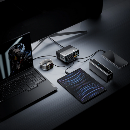 Laddstation Cuktech TA3005U, 300W, 1 x DC - 1 x USB-A - 3 x USB-C, Grå
