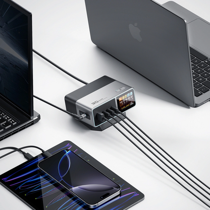 Laddstation Cuktech TA3005U, 300W, 1 x DC - 1 x USB-A - 3 x USB-C, Grå