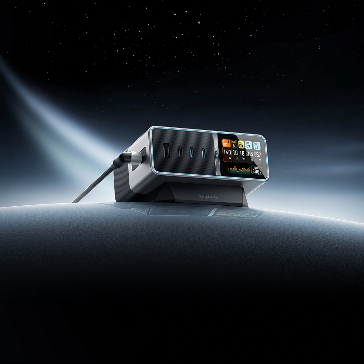 Laddstation Cuktech TA3005U, 300W, 1 x DC - 1 x USB-A - 3 x USB-C, Grå