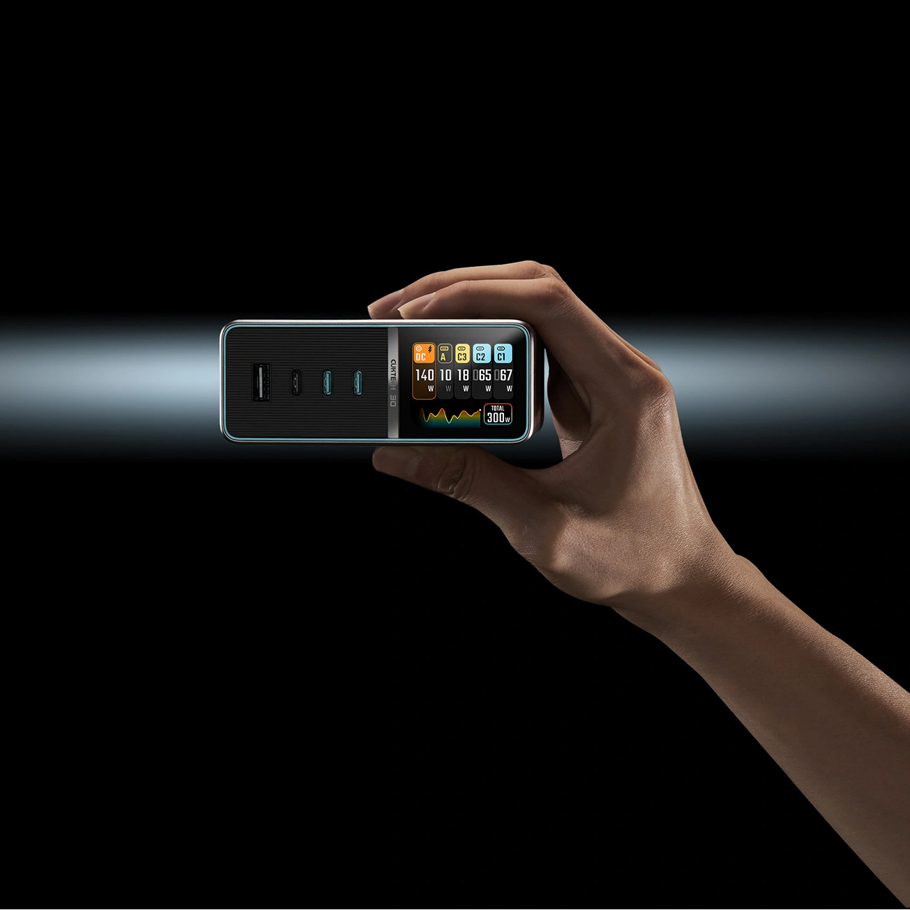 Laddstation Cuktech TA3005U, 300W, 1 x DC - 1 x USB-A - 3 x USB-C, Grå