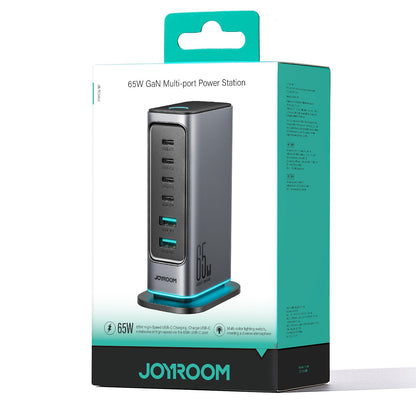 Laddningsstation Joyroom JR-TCM02, 65W, 3.25A, 2 x USB-A - 4 x USB-C, Grå