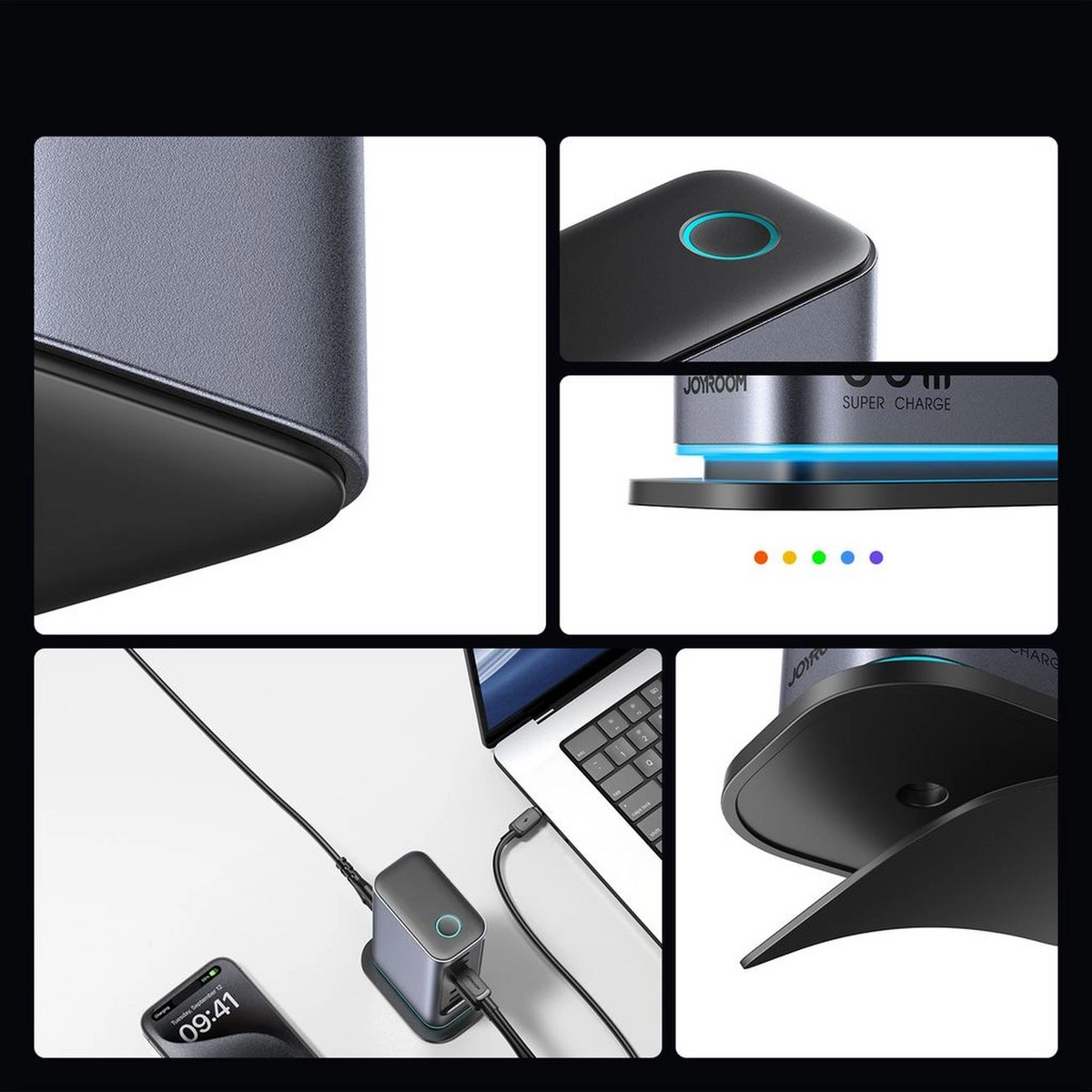 Joyroom JR-TCM02 UK laddstation, 65W, 3,25A, 2 x USB-A - 4 x USB-C, Grå