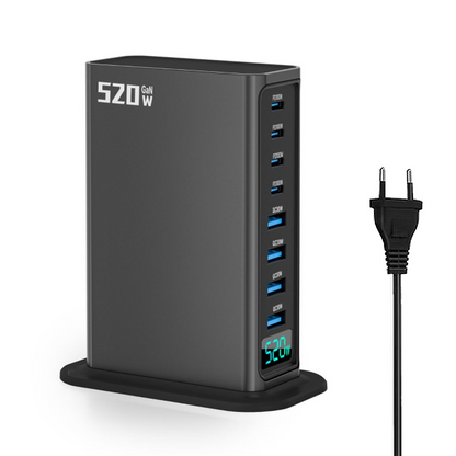 OEM-stationsladdare, 520W, 5A, 4 x USB-A - 4 x USB-C, Grå