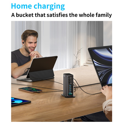 OEM-stationsladdare, 520W, 5A, 4 x USB-A - 4 x USB-C, Grå